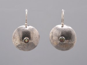 Earring - Abalone Flower of Life Shield, Sterling Silver